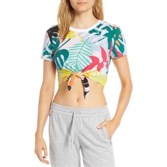 Rare Adidas Originals Tropicalage Tie Front Crop Tee Multicolor M Y2K Streetwear - Picture 3 of 7
